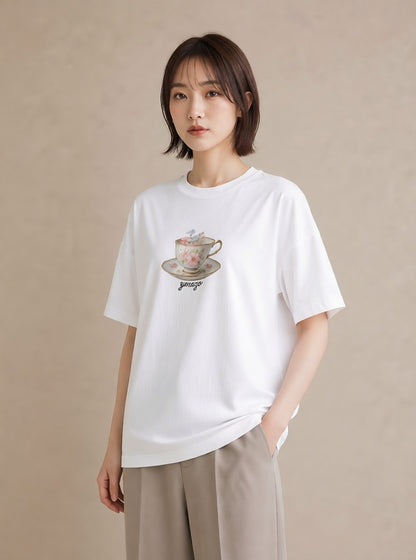 プリントTシャツ レディース 紅茶 食べ物 フード イラスト シンプル 部屋着 女性向けギフト 白T