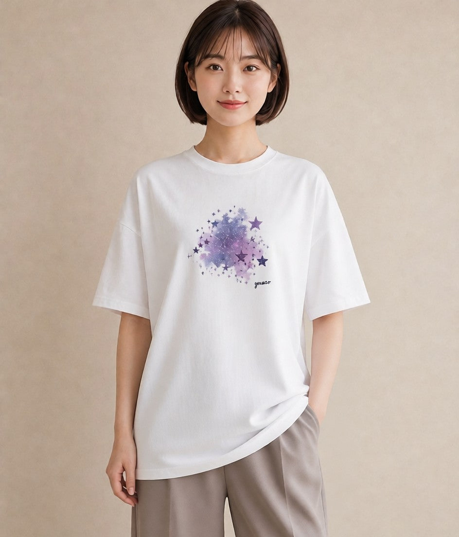 グラフィックTシャツ レディース 水瓶座 星空 宇宙 イラスト レトロ 部屋着 女性向けギフト 白T