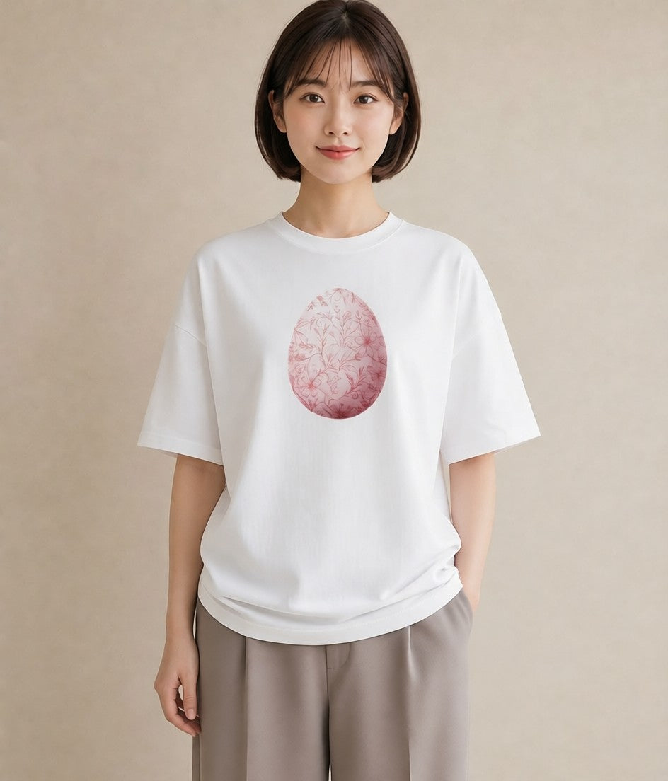 デザインTシャツ レディース たまご 食べ物 フード イラスト ヴィンテージ風 普段着 週末コーデ 白T