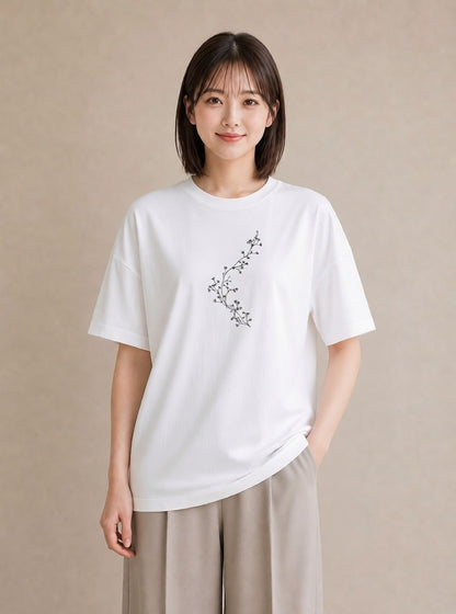 グラフィックTシャツ レディース さくら 桜 桜の枝 イラスト カジュアル カフェ巡り 女子会 白T
