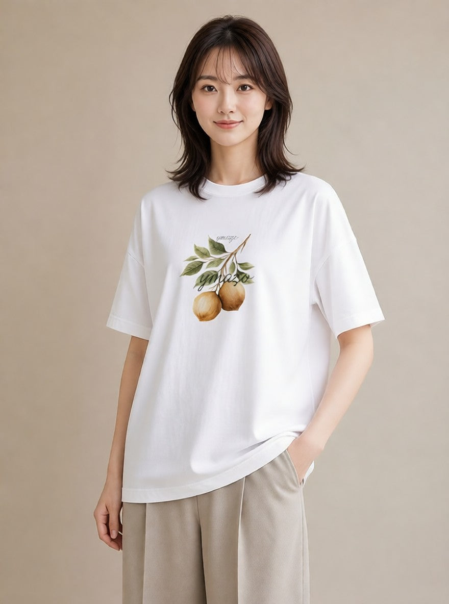 グラフィックTシャツ レディース バナナ 食べ物 フード イラスト ミニマル 公園 ママ 白T