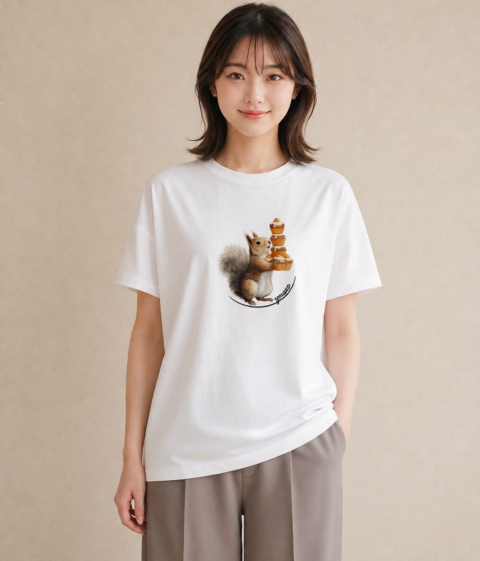 Tシャツ レディース シマリス ペット 動物 イラスト ラフ カジュアルコーデ 買い物 白T