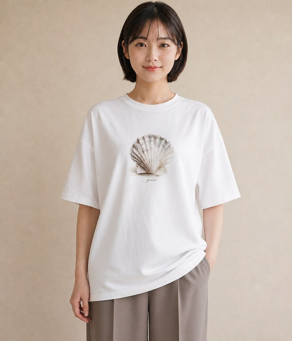 Tシャツ レディース 貝 海の生き物 海 イラスト アート風 春コーデ 姉妹 白T