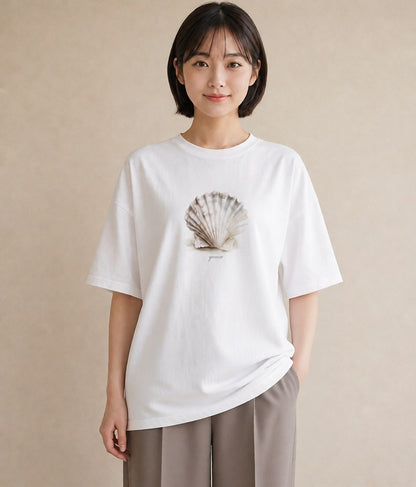 Tシャツ レディース 貝 海の生き物 海 イラスト アート風 春コーデ 姉妹 白T