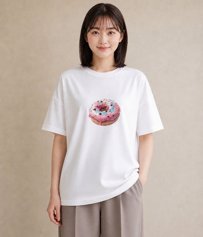 グラフィックTシャツ レディース ベーグル 食べ物 フード イラスト お洒落 カジュアルコーデ 買い物 白T