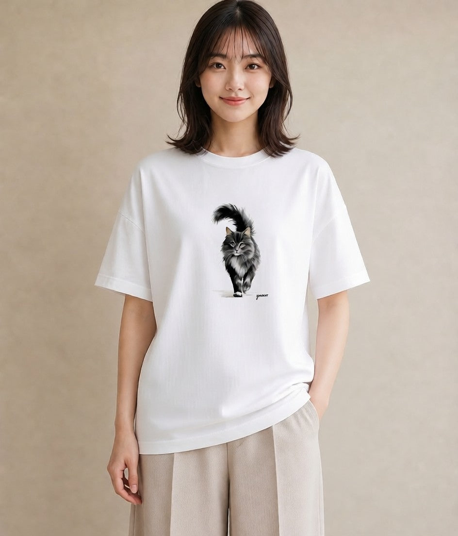 Tシャツ レディース ソマリ 猫 ねこ イラスト レトロ 春コーデ 姉妹 白T