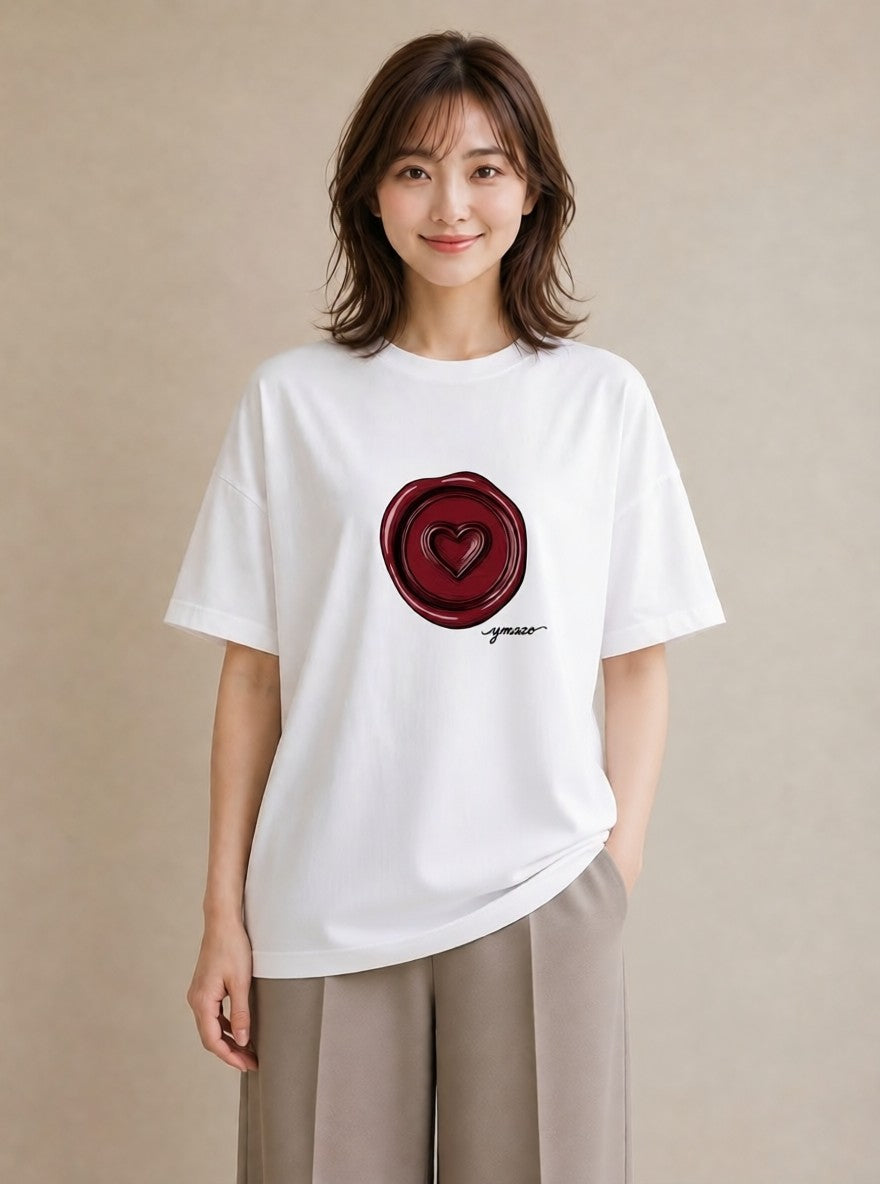 グラフィックTシャツ レディース 封蝋 手紙 アンティーク ナチュラル イラスト カフェコーデ ギフト 母の日 白T