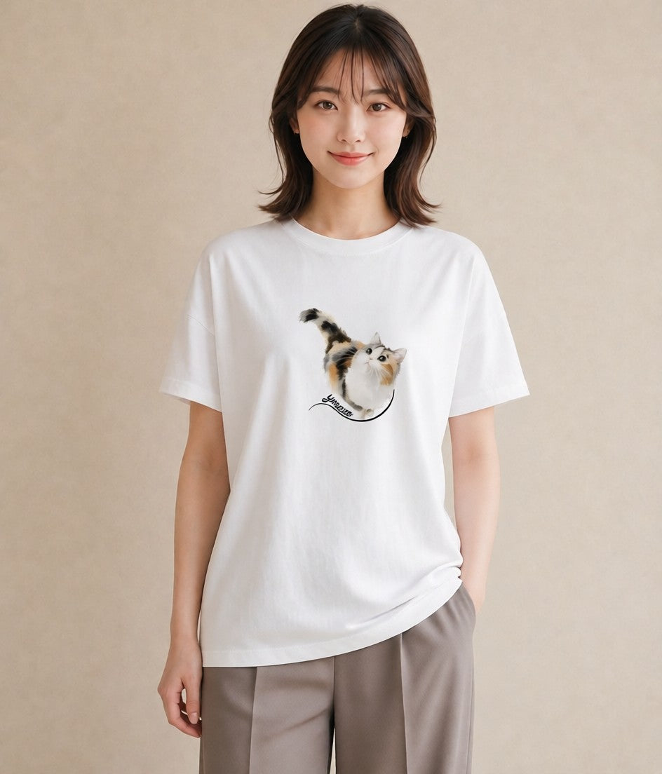 プリントTシャツ レディース シャム柄 猫 ねこ イラスト 淡色 カジュアルコーデ 買い物 白T