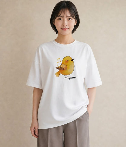 Tシャツ レディース 小鳥 ペット 動物 イラスト ボタニカル 自分用 ルームウェア 白T