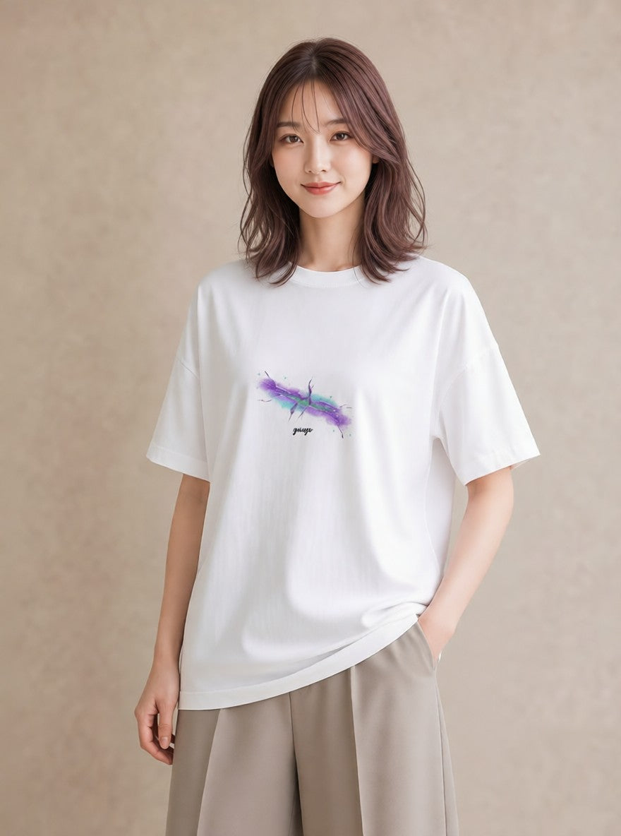 グラフィックTシャツ レディース 水瓶座 星空 宇宙 イラスト ボタニカル 海 カフェ巡り 白T