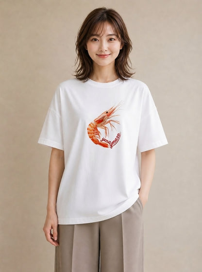 Tシャツ レディース エビ 海の生き物 海 イラスト アート風 お揃い 親子 白T