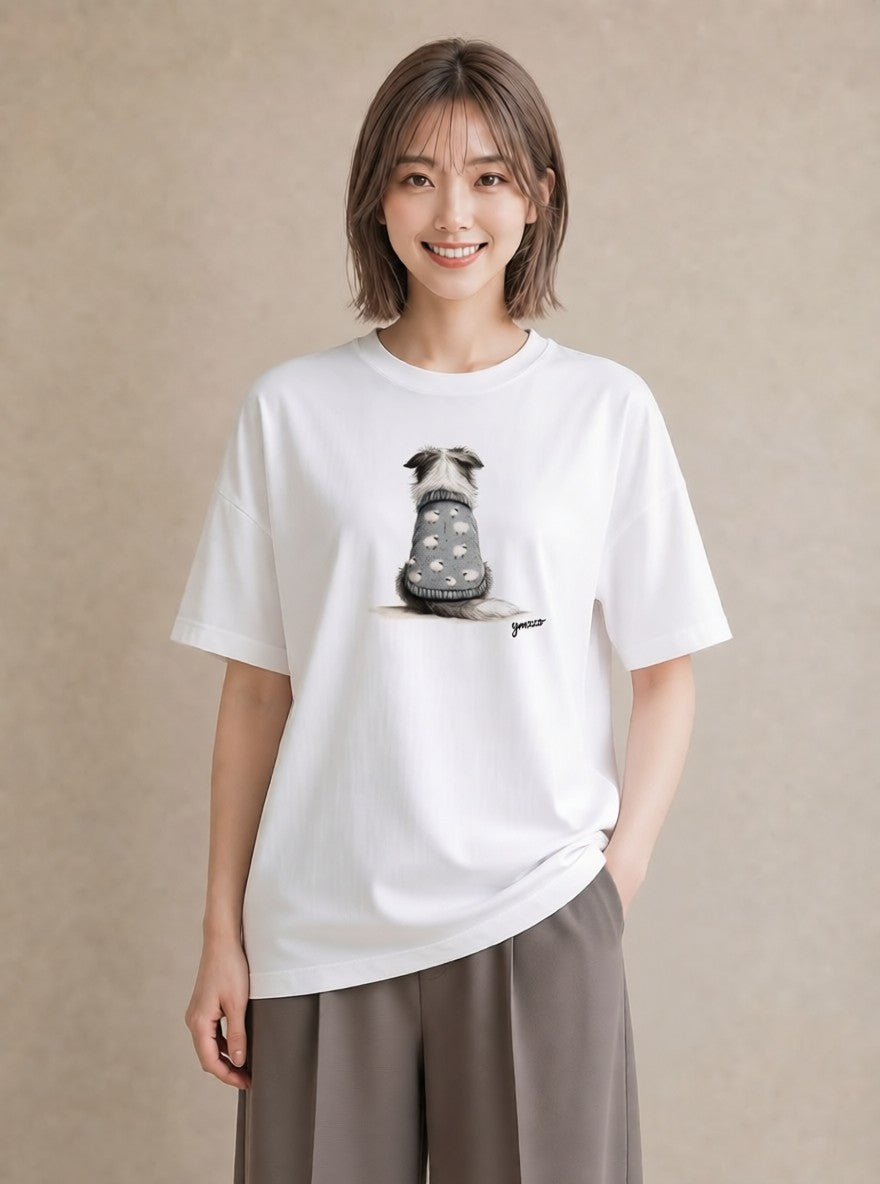 半袖Tシャツ レディース 犬 いぬ イラスト 休日コーデ 帰省 ラフ 白T