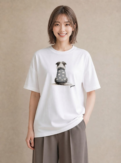 半袖Tシャツ レディース 犬 いぬ イラスト 休日コーデ 帰省 ラフ 白T