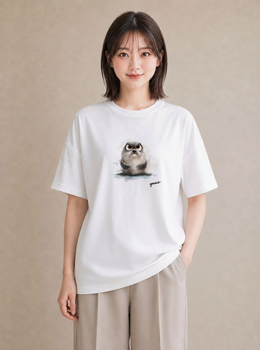 プリントTシャツ レディース ラッコ 動物 アニマル イラスト ヴィンテージ風 自分用 ルームウェア 白T