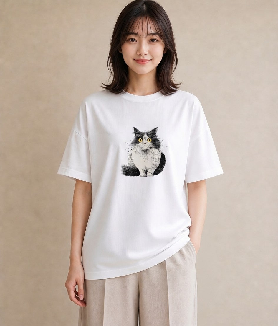 Tシャツ レディース ラグドール 猫 ねこ イラスト ゆるコーデ レイヤード 友達ギフト 白T