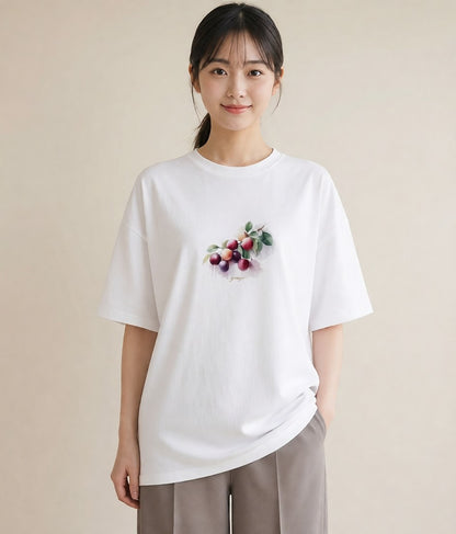 デザインTシャツ レディース 木の実 植物 ボタニカル イラスト カフェコーデ お出かけ 普段着 白T