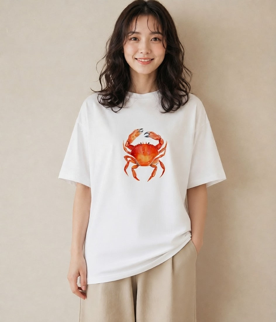 デザインTシャツ レディース ヤドカリ 海の生き物 海 イラスト ラフ ルームウェア ギフト 白T