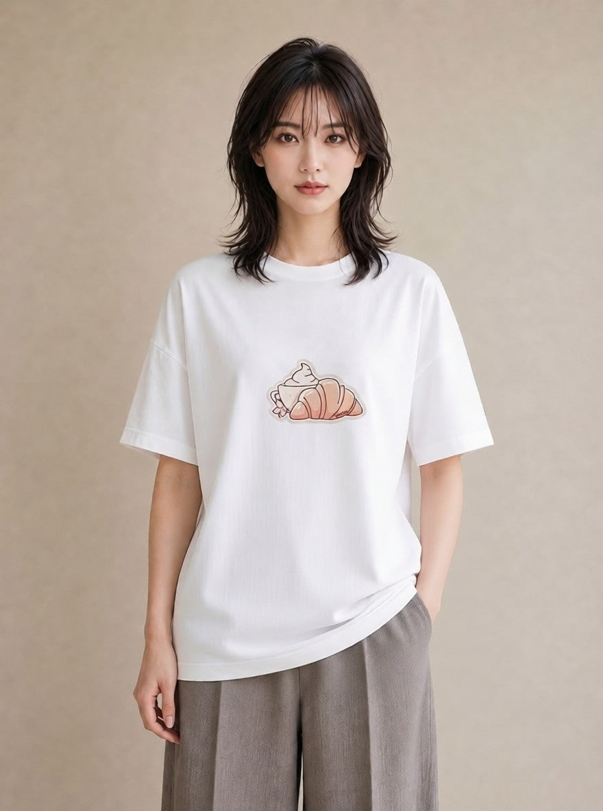 Tシャツ レディース 食パン 食べ物 フード イラスト ラフカジュアル カフェ服 クリスマス 白T