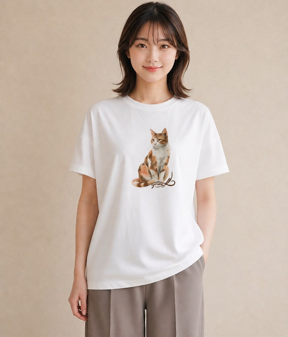 半袖Tシャツ レディース 靴下猫 猫 ねこ イラスト アート風 カフェ服 クリスマス 白T