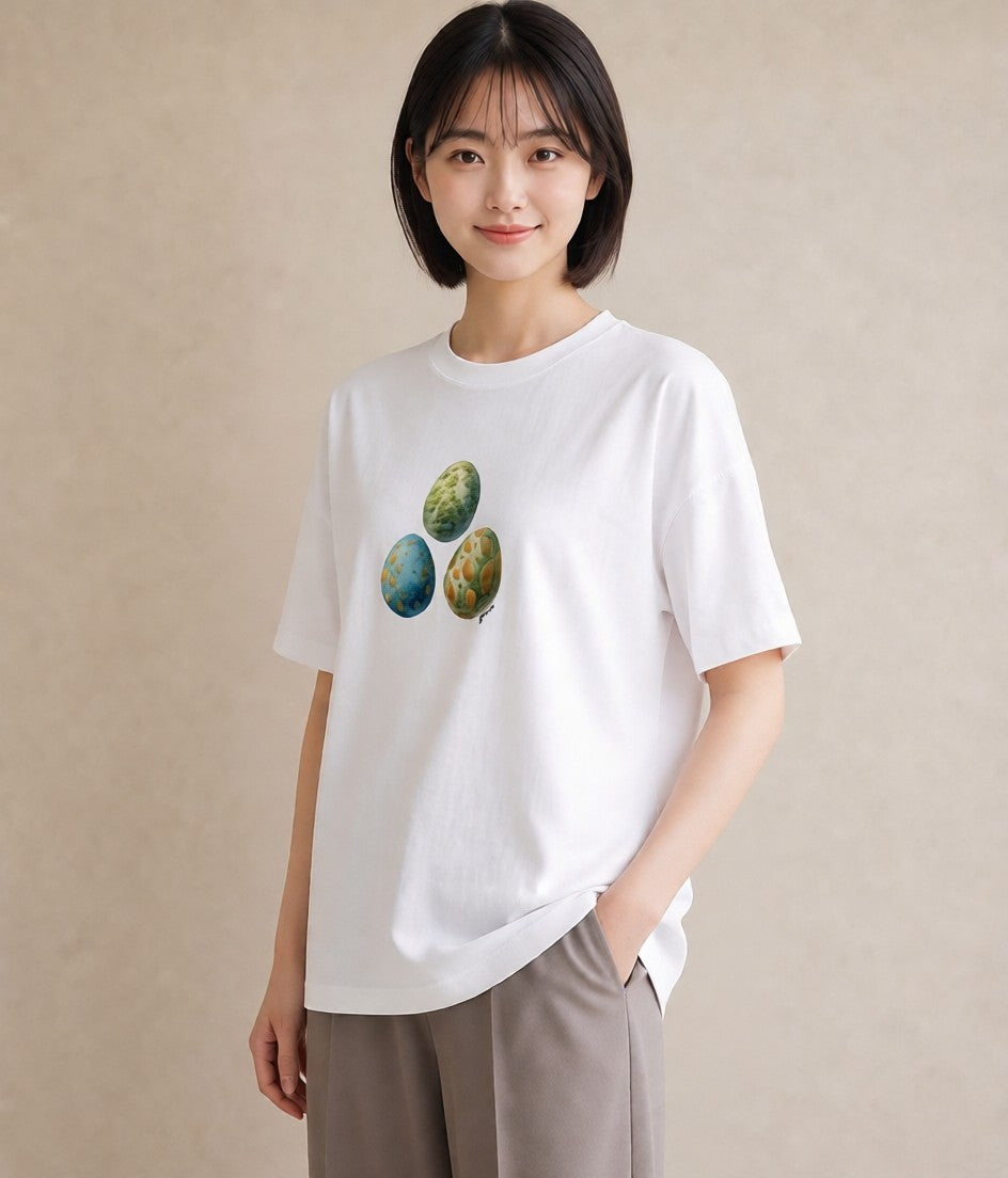 半袖Tシャツ レディース たまご 食べ物 フード イラスト ポップ デイリーウェア 休日 白T