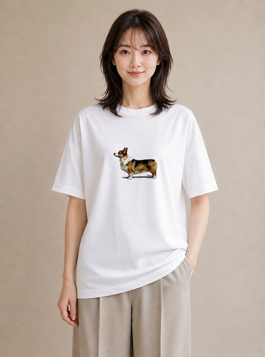 デザインTシャツ レディース ウェルシュコーギー コーギー 犬 いぬ イラスト ポップ 通学 誕生日プレゼント 白T