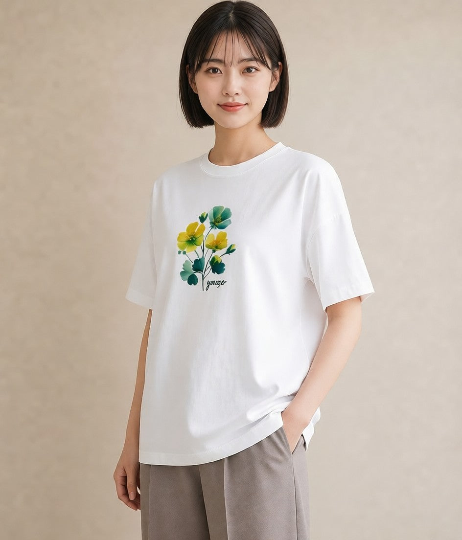 プリントTシャツ レディース パンジー 花 花柄 イラスト 上品 春コーデ 姉妹 白T
