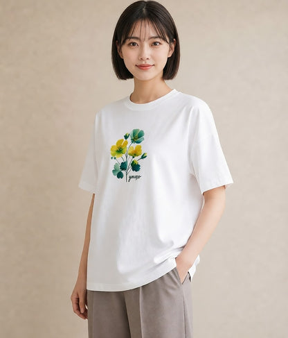 プリントTシャツ レディース パンジー 花 花柄 イラスト 上品 春コーデ 姉妹 白T