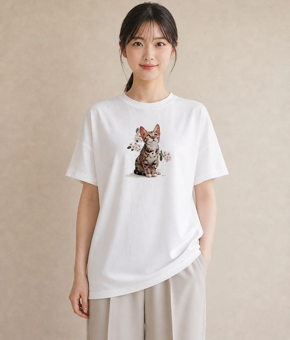 半袖Tシャツ レディース サビ猫 猫 ねこ イラスト きれいめ ルームウェア ギフト 白T