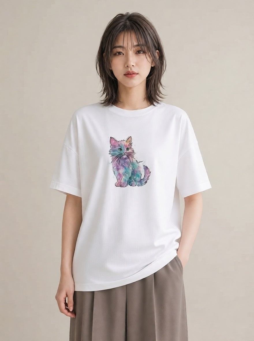 デザインTシャツ レディース ソマリ 猫 ねこ イラスト 休日コーデ 自分用 ルームウェア 白T