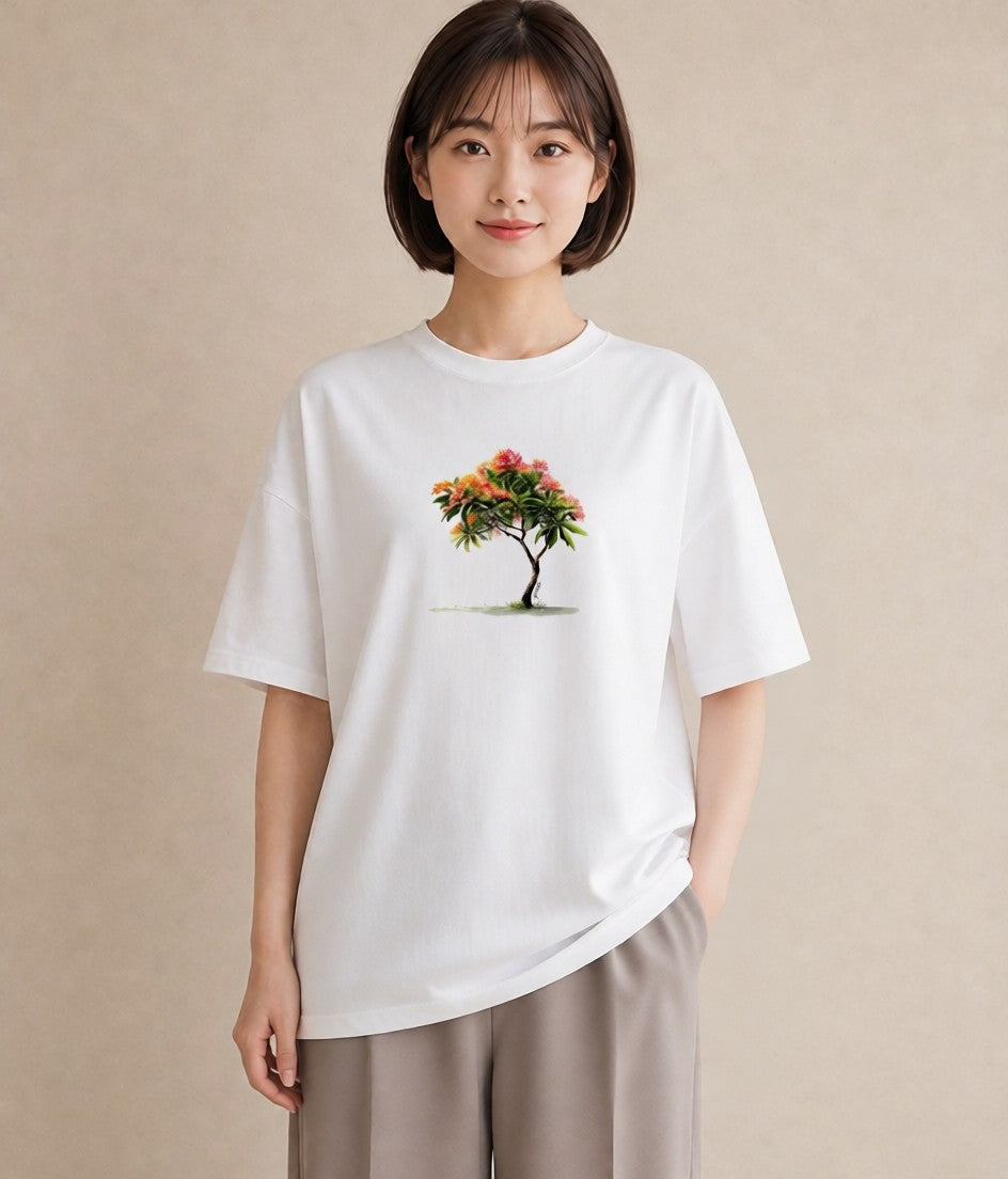 プリントTシャツ レディース 木 植物 ボタニカル イラスト 可愛い 散歩 お出かけ 白T