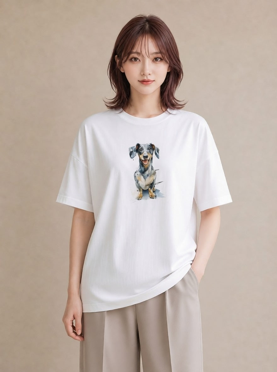 プリントTシャツ レディース 愛犬 犬 いぬ イラスト 水彩風 カフェ服 クリスマス 白T