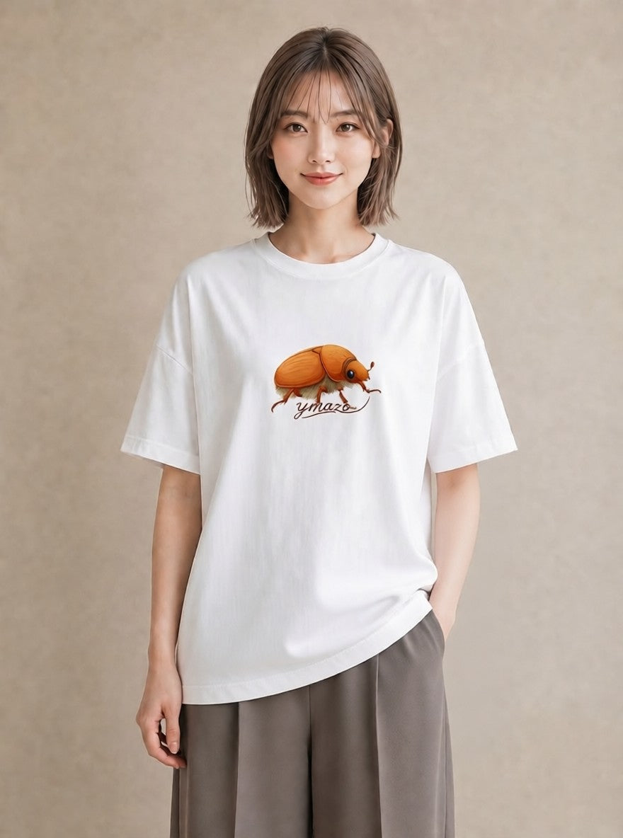 半袖Tシャツ レディース カブトムシ 昆虫 虫 イラスト カジュアル カフェ服 クリスマス 白T