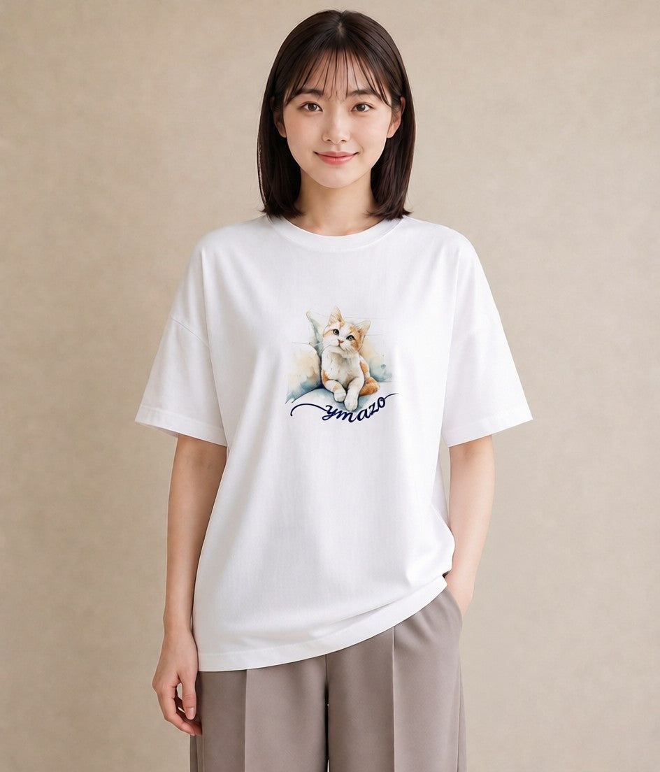 グラフィックTシャツ レディース ぶち猫 猫 ねこ イラスト シック クリスマス 旅行 白T
