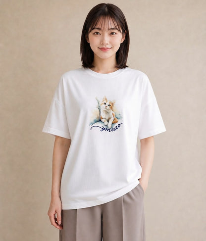 グラフィックTシャツ レディース ぶち猫 猫 ねこ イラスト シック クリスマス 旅行 白T