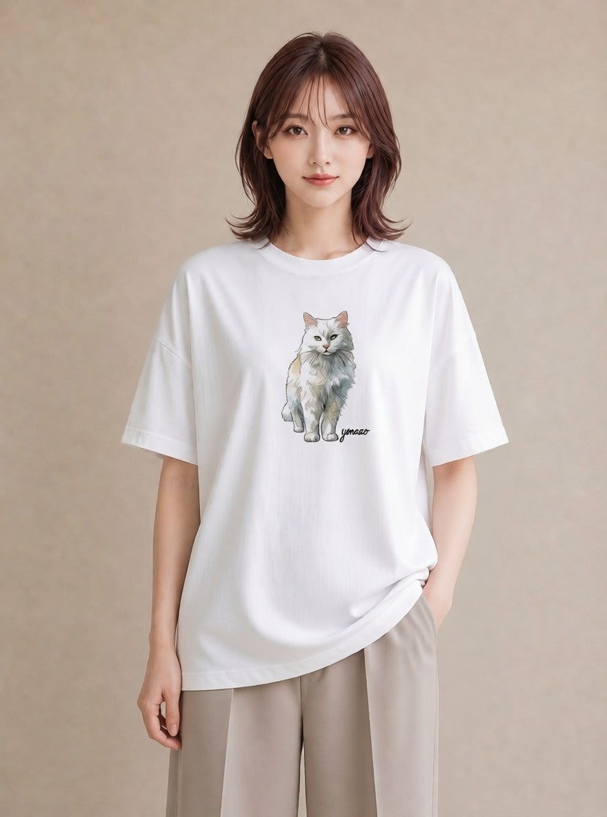 Tシャツ レディース スコティッシュフォールド 猫 ねこ イラスト 敬老の日 ホワイトデー 白T