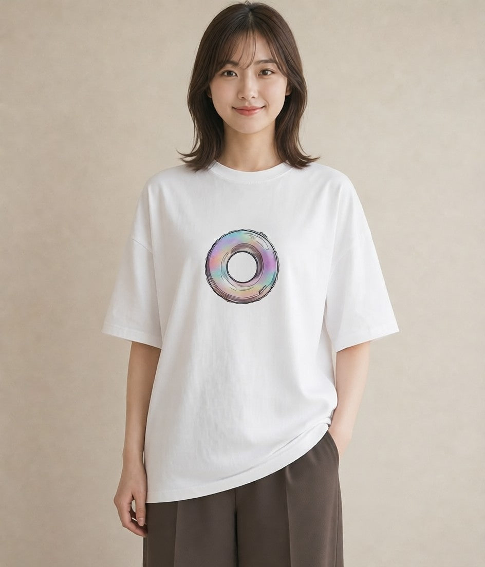 グラフィックTシャツ レディース ベーグル 食べ物 フード イラスト ラフ 帰省 白T
