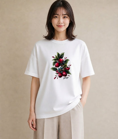 Tシャツ レディース 木の実 植物 ボタニカル イラスト ラフ お出かけ 普段着 白T