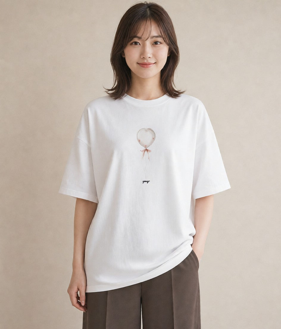 半袖Tシャツ レディース 紙風船 和紙 ナチュラル アンティーク イラスト モード 旅行用 海 白T