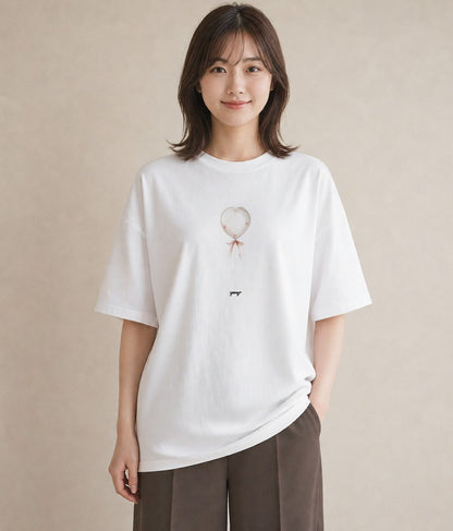 半袖Tシャツ レディース 紙風船 和紙 ナチュラル アンティーク イラスト モード 旅行用 海 白T