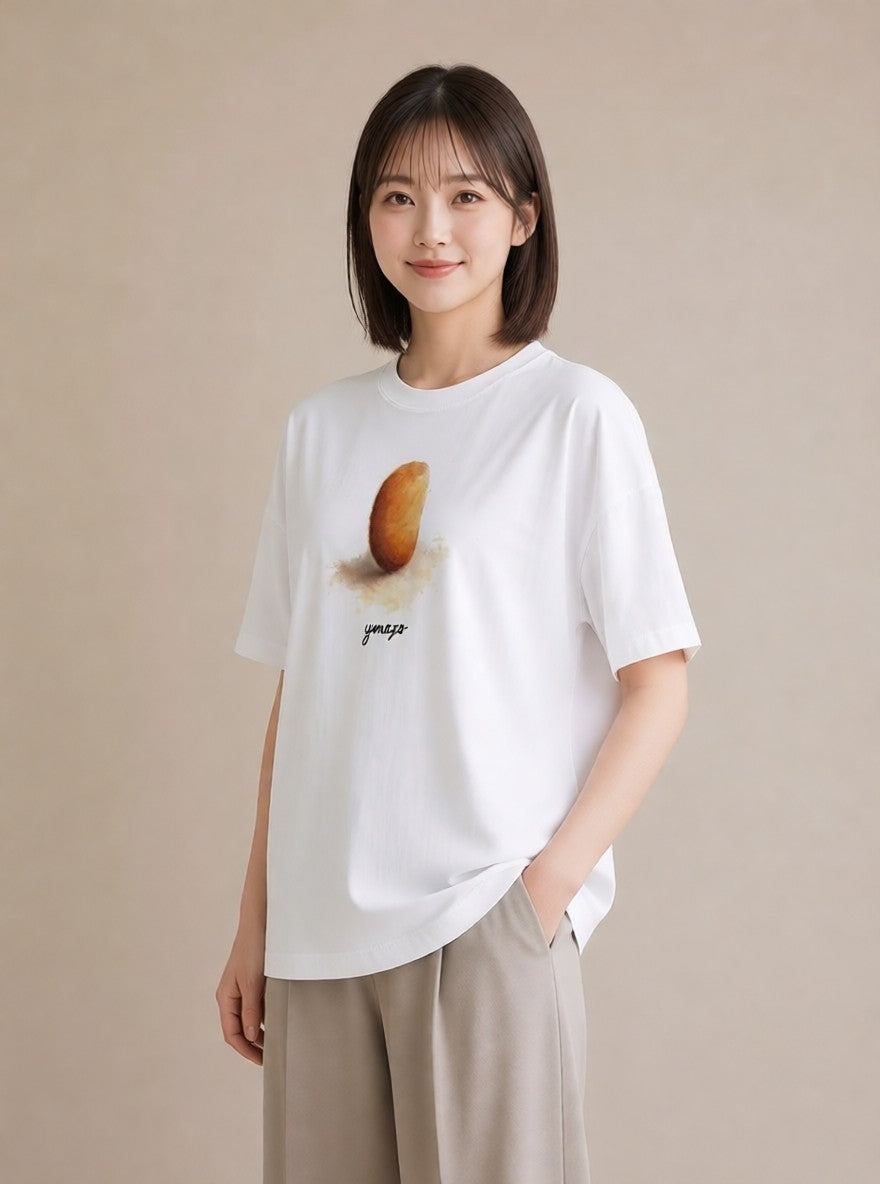 グラフィックTシャツ レディース パン 食べ物 フード イラスト シンプル ビーチ デイリーウェア 白T