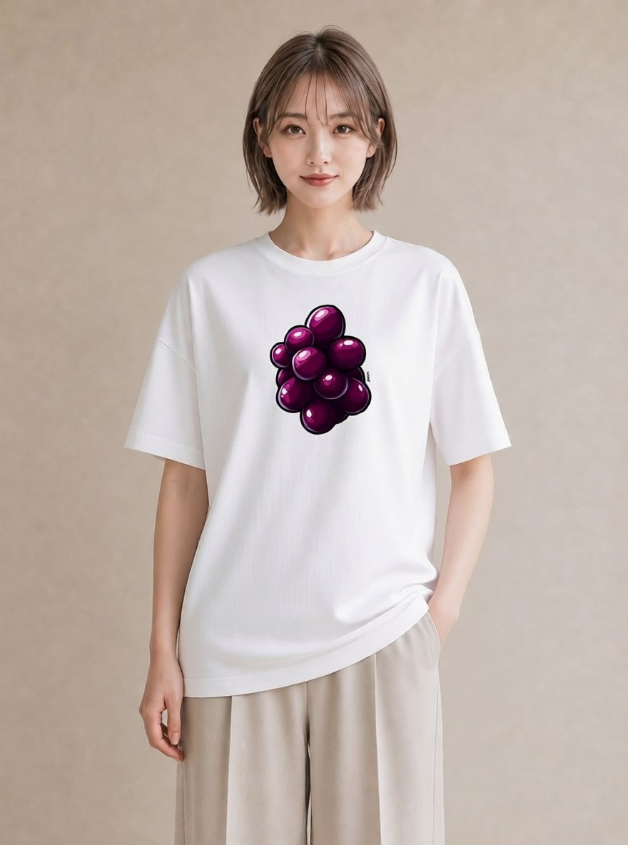 グラフィックTシャツ レディース ぶどう 葡萄 食べ物 フード イラスト 水彩風 友達ギフト 部屋着 白T