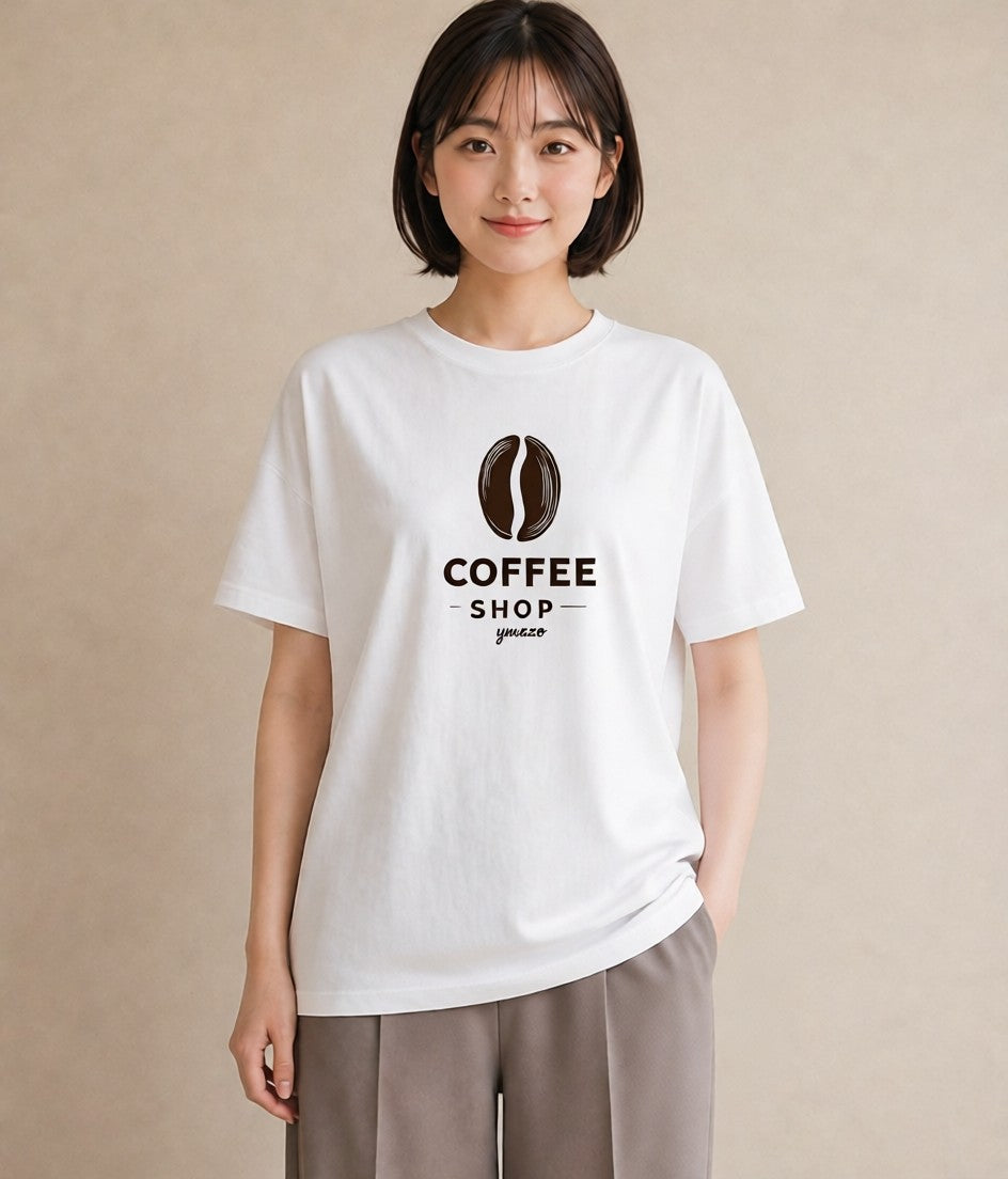 プリントTシャツ レディース カフェ カフェロゴ ロゴ イラスト シンプル 帰省 ラフ 白T