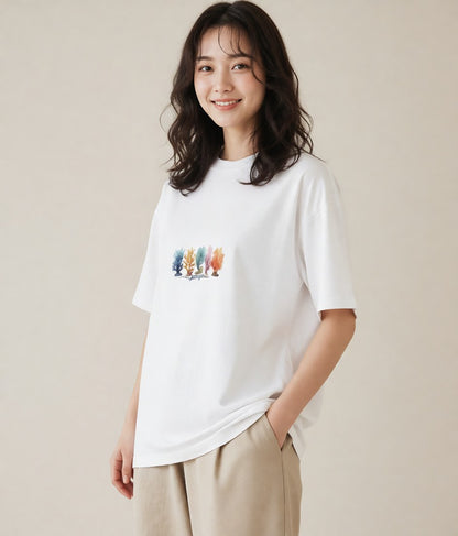 プリントTシャツ レディース サンゴ 海の生き物 海 イラスト ボタニカル ミセス 春コーデ 白T