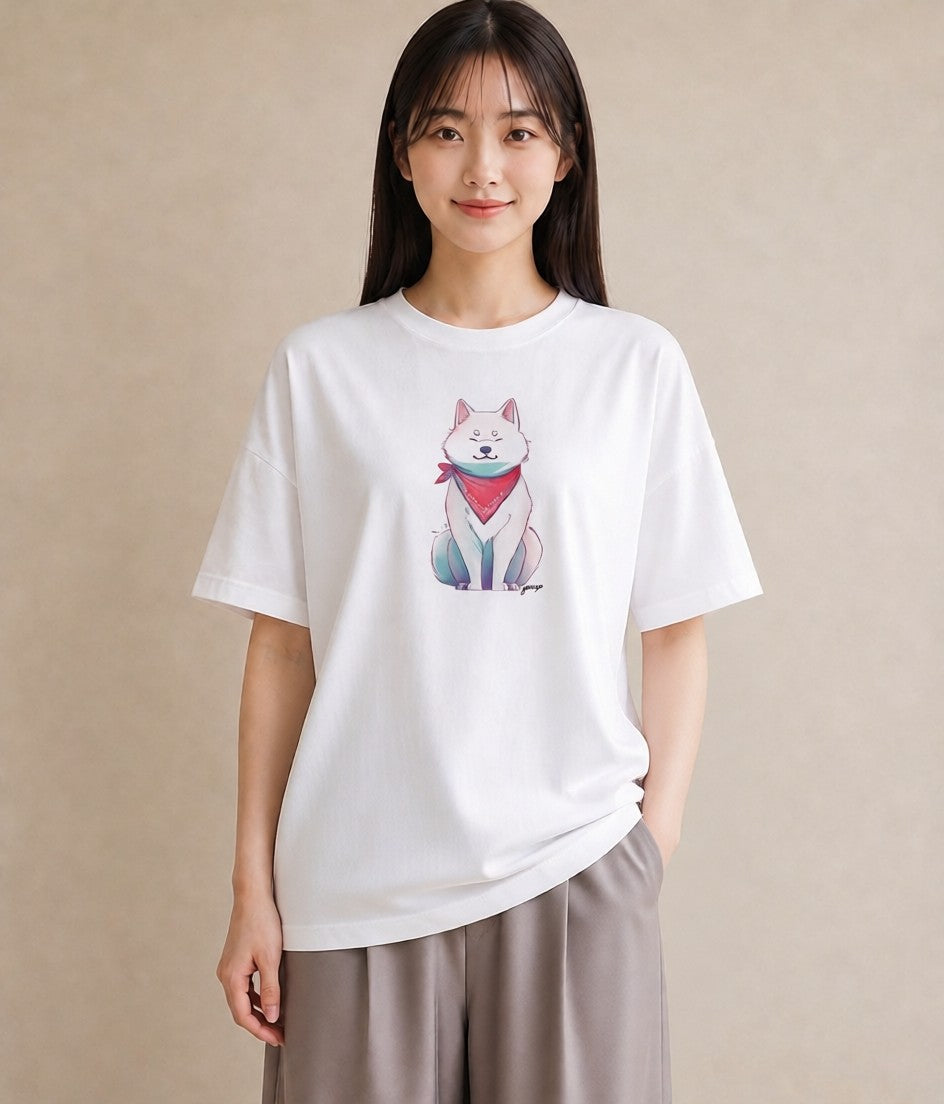 Tシャツ レディース 白柴 犬 いぬ イラスト ミニマル 友達ギフト 部屋着 白T