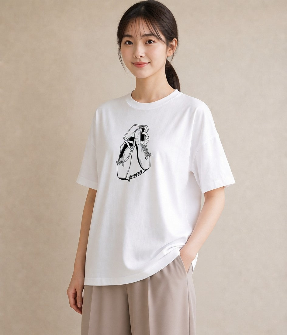 デザインTシャツ レディース バレエシューズ バレエ トウシューズ ナチュラル アンティーク イラスト ガーリー 週末コーデ 敬老の日 白T