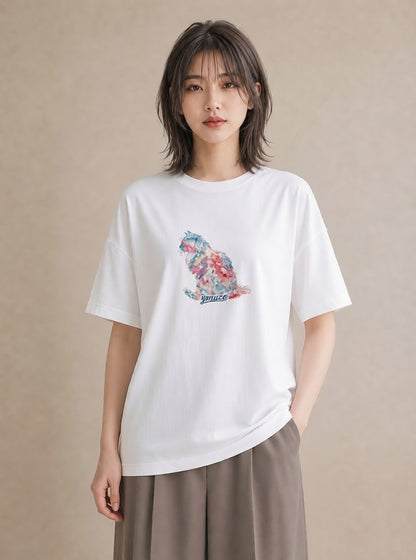 プリントTシャツ レディース シャム柄 猫 ねこ イラスト こなれ感 通勤 在宅 白T