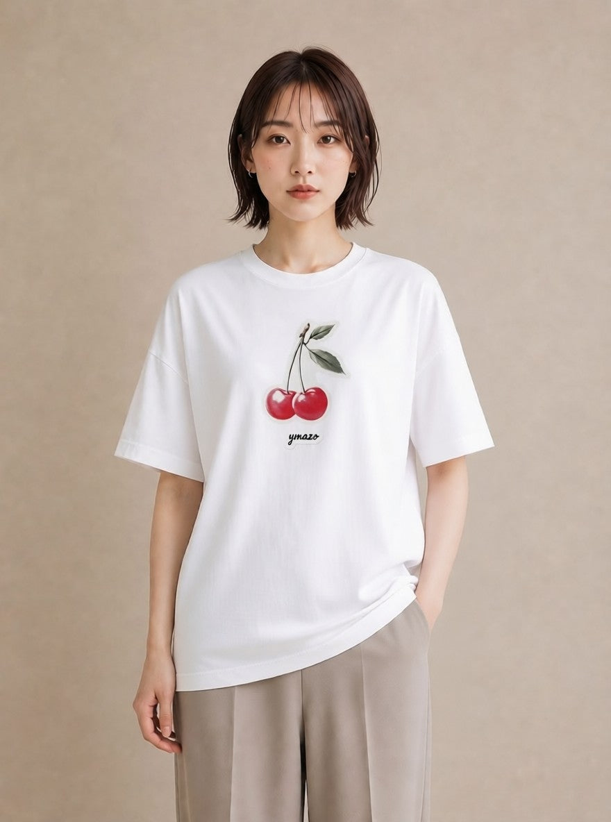 Tシャツ レディース りんご 林檎 アップル 食べ物 フード イラスト ボタニカル 夏コーデ 通学 白T