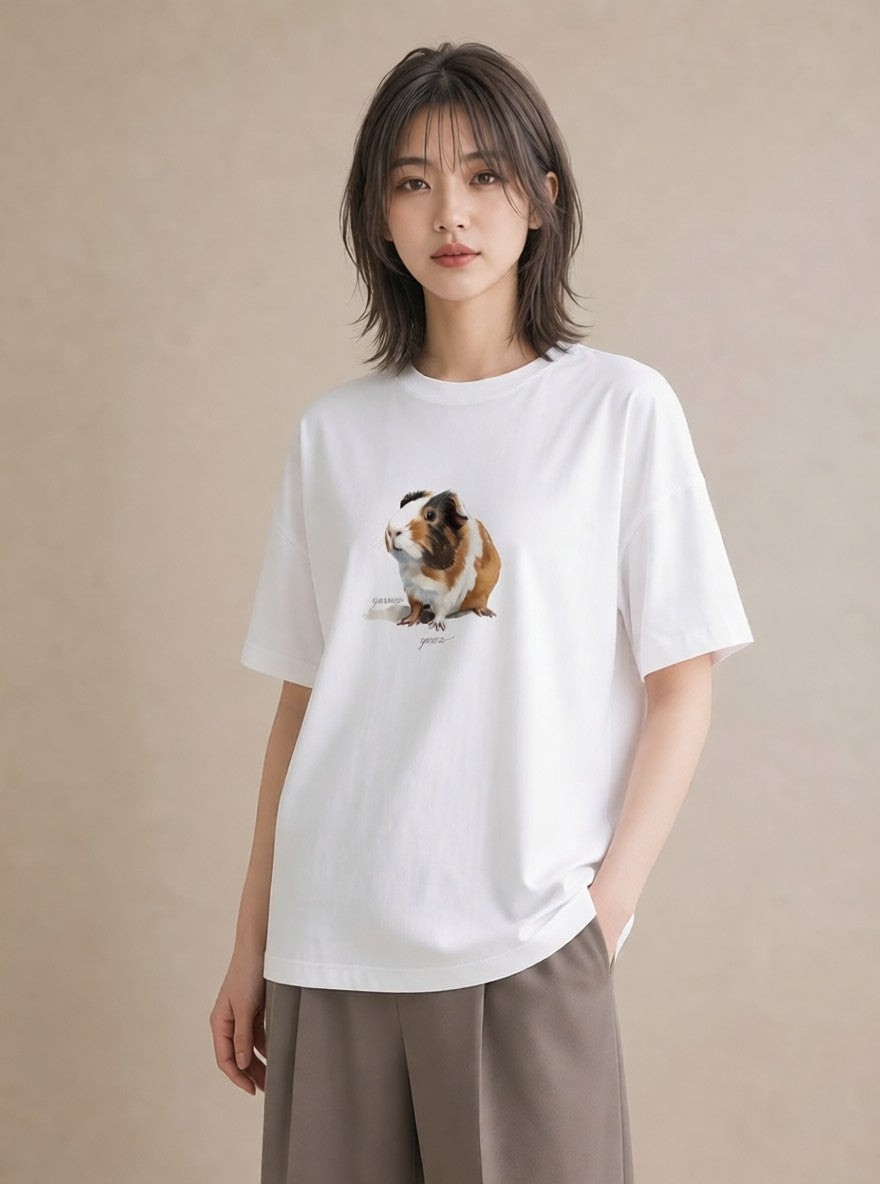 半袖Tシャツ レディース キンクマハムスター ペット 動物 イラスト きれいめカジュアル カフェ巡り 女子会 白T