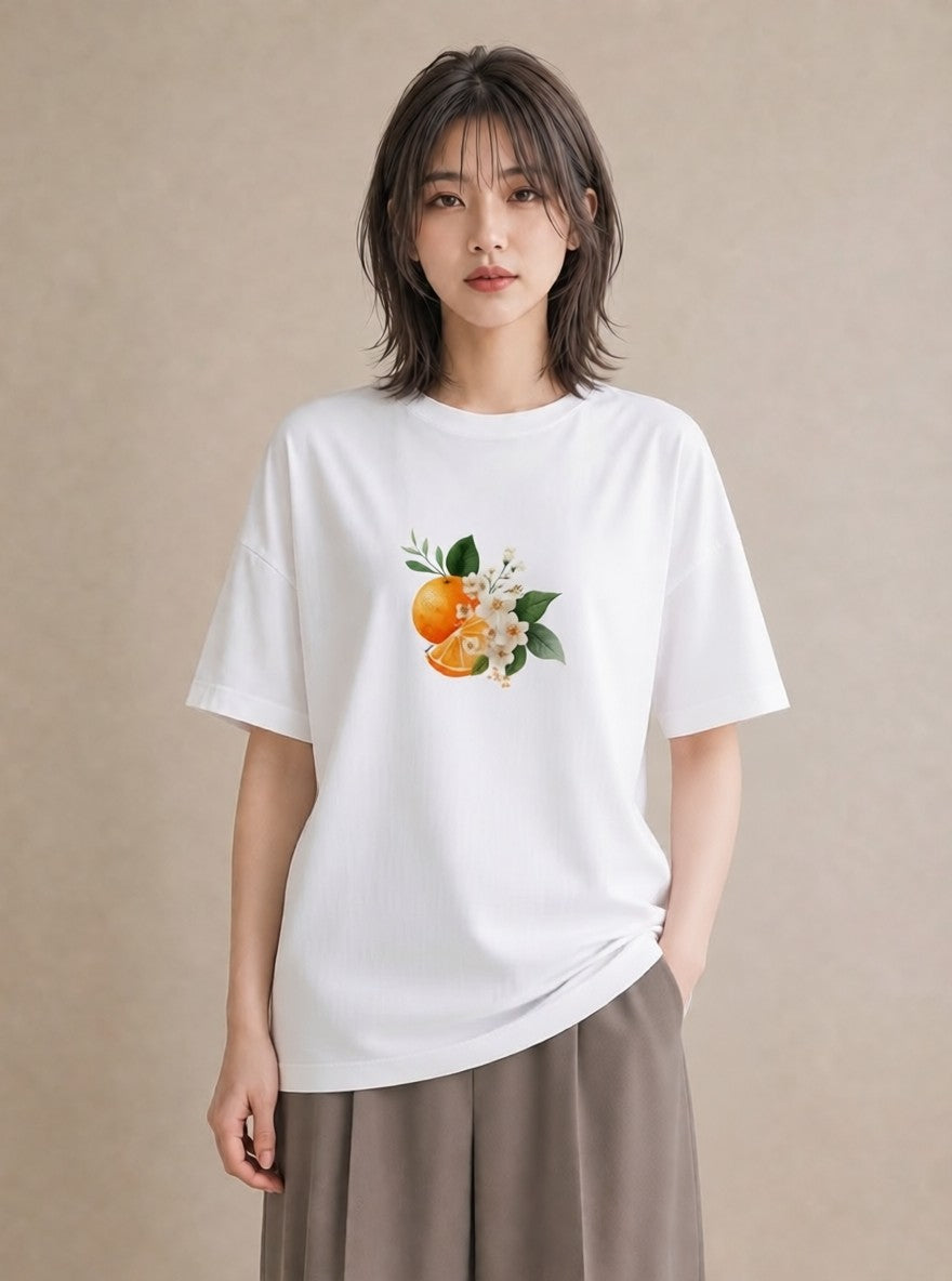 デザインTシャツ レディース 金木犀 花 花柄 イラスト 旅行コーデ ママ カフェ服 白T