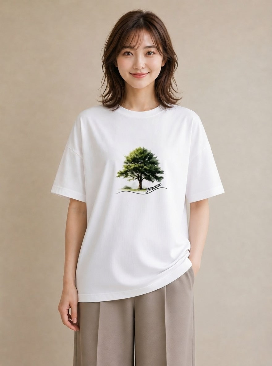 プリントTシャツ レディース 木 植物 ボタニカル イラスト 水彩風 カジュアルコーデ 買い物 白T